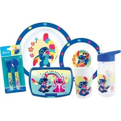 Servisset - FUN HOUSE - LILO AND STITCH Glas, tallrik Ø22 cm och Ø16 cm, bestick, vattenflaska och snackslåda