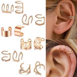 12-pack falske helix piercing ører ørepynt mansjett uten hull gull