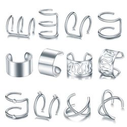 12-pack falske helix piercing ører ørepynt mansjett uten hull sølv