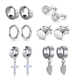 Piercing sett for menn - 6 par øreringer piercinger sølv
