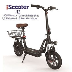 iScooter i12 36V 7,5Ah Batteri 500W Motor 12 tum pneumatiska däck Max räckvidd 35 km Hastighet 25 km/h Elscooter
