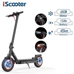 iScooter i10 elektrisk skoter 40-45 km räckvidd, 650W motor, 42V 15Ah batteri 10 tums uppblåsbara däck, dubbla bromsar, (svart)
