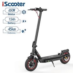 Elektrisk skoter iScooter i10 10 tums uppblåsbara däck, 650W motor, 42V 15Ah batteri, 40-45km räckvidd, dubbla bromsar, (svart)