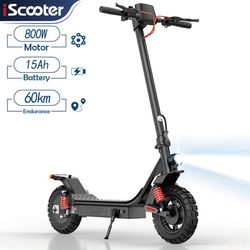 Elektrisk skoter iScooter i10Pro 50-60km räckvidd, 48V 15Ah batteri, 800W motor 10 tums uppblåsbara däck, vikbar (svart)