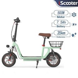 Commuter Electric Scooter iScooter i12- 500W motor, inbyggt säte, räckvidd 35km, 12 tums däck, 120kg last, grön