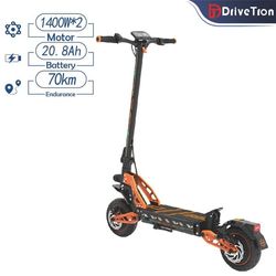 DriveTron DT10 20.8Ah Batteri 2 * 1400W Motor 10 Inche Vakuum Dæk 70KM Rækkevidde NFC Støvle Elektrisk Scooter - Orange