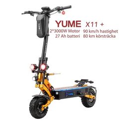 YUME X11+ Elscooter 60V 27Ah Batteri 90km 2*3000W Motor 11*3,95 tum d_ck dubbla hydrauliska bromsar Elscooter