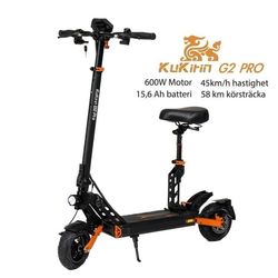Kukirin G2 Pro 600W 15.6AH, 9" däck, 45km/h och 58km räckvidd, 6-lätt säkerhetssystem elektrisk skoter