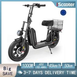 iScooter F7 48V 1000W Elscooter 45 km/h 50 km Räckvidd Appkontroll 16" Mountainbike Fällbar bakre korg Komplett Shoppingassistent