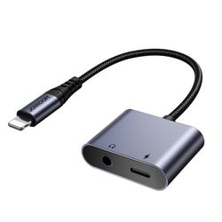 2-i-1 adapter adapter til iPhone oplader + Lightning hovedtelefoner / 3,5 mm mini jack sort