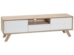 TV-benk Hvit Lys Trefiner for opptil 64” TV med 2 Skap og Skuff