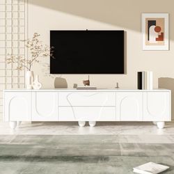 TV-bänk 180 cm vit med träben, minimalistisk och elegant med gott om förvaring och stilren design för vardagsrum