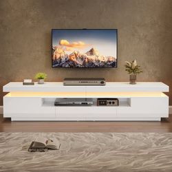Tv-skab 175x38x45 cm i højglansdesign med LED, 2 L-formede skabe, 1 skuffe og semi-offentlig opbevaring – passer til TV op til 75 tommer