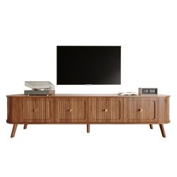 Modern TV-bänk, TV-stativ, TV-panel, låg TV-bänk. Fyra skåpdörrar, gyllene handtag, träben, unikt design. 180 x 38 x 47 cm