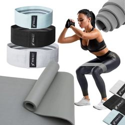 Resårbandsmaterial för fitnessövningar + matta