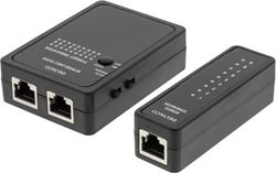 DELTACO kabeltester för RJ45/RJ12 & BNC, 2 delad, svart (MD-107)