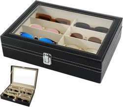 OBOSOE Brilleæske / Brilleopbevaring 8 Rum – Solbrillearrangør i PU Læder til Mænd og Kvinder