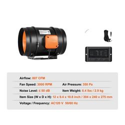 Inline ventilator, stille drift, smarte kontrolfunktioner,EC 8in