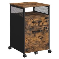 Arkivskåp - 2 lådor med lås - Trälook - Vintage brun-svart