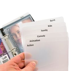DVD Skilleblade med ringbindshuller & labels med fortrykte filmgenrer - 16 stk.