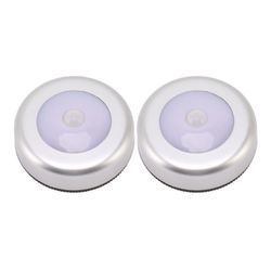 Bevægelsessensor LED Natlys 2 stk - Hvidt lys til skab, skuffe, seng - rund og lille størrelse