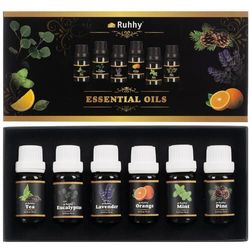 6-Pack eteriske oljer | Eukalyptus, appelsin, tetre, mynte, lavendel og furu 10 ml
