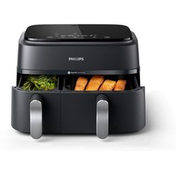 Airfryer utan olja - PHILIPS - Airfryer XXL NA351/00 - Dubbel skål 9L - 8 förinställningar - Svart