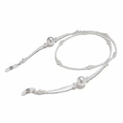 Senil streng briller med briller i ledningen halsstropp med perler - hvitt