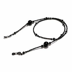 Senil streng briller med briller i ledningen halsstropp med perler - svart