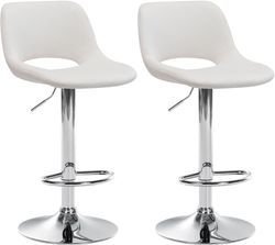 2 -deluppsättning av sammet barstolar - stångstolar - Höjd justerbar & 360 ° Running | Färg: Crème | Materialbas: Metall i kromutseende