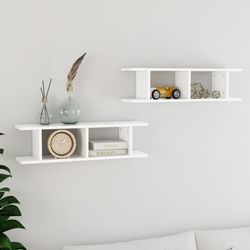 Vägghyllor 2 st kubformade i trä - Stabil design | Färg: Vit | Storlek: 75x18x20 cm