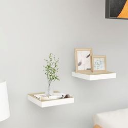 Svävande vägghyllor i ek och vit 2-pack | Färg: Ek/Vit | Storlek: 23x23,5x3,8 cm