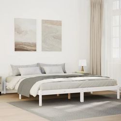 Sängram i massiv furu - Extra lång säng utan madrass | Färg: Vit | Storlek: 180x210 cm