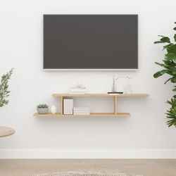 Väggmonterad TV-hylla i sonoma-ek - Modern design för DVD och prydnad | Storlek: 125x18x23 cm