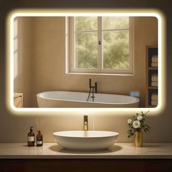 LED -badrumsspegel - väggspegel - Anti -Condens -funktion, optimal belysning, 70x100 cm
