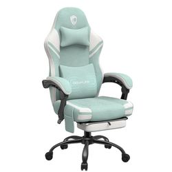 Gamingstol, computerstol i stof med massage, kontorstol med udvidet hynde, ergonomisk stol med højt ryglæn, fodstøtte op til 158 kg, grøn