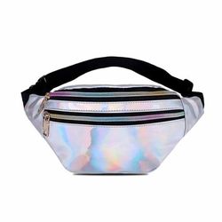 Glanset metallisk midjepose Magepose Kors kropp Bum Bag - Sølv