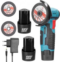 (blå og rød) 76 mm batteridrevet vinkelsliper 19500 o/min med 2 batterier 2 slipemaskiner for kutting, polering og sliping