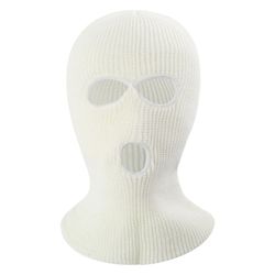 Vinter fuld ansigtsmaske Tre-huls Balaclava strikket hue hals damask - Hvid