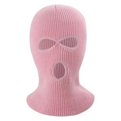 Vinter fuld ansigtsmaske Tre-huls Balaclava strikket hue hals damask - Lyserød