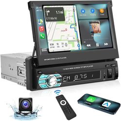 podofo 1din bilradio android carplay multimedia videospiller 7" uttrekkbar skjerm universell gps-navigasjon automatisk lyd stereo