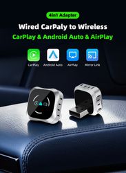 Ny 2026 4-i-1 CarPlay & Android Auto Adapter – Från kabel till trådlös, Dual Port (USB & Type-C), Bluetooth 5.2 + WiFi 5GHz, Stabil anslutning utan fö