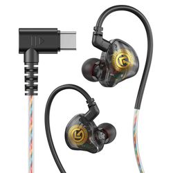 USB-C Hörlurar Monitor med Sladd, Mikrofon, DAC Dynamic Bass Svart
