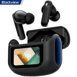 Trådlösa hörlurar Blackview AirBuds 12, Bluetooth-hörlurar utan sladd BT 5.4 med LED-touchdisplay 400mAh ANC&ENC IPX7 vattentåliga - Svart