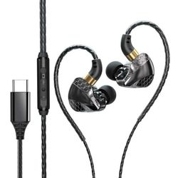 Trådbundne USB-C In-Ear Høretelefoner HiFi Bass med DAC Sort