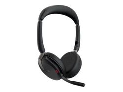 Jabra Evolve2 65 Flex MS Stereo - Hodesett - on-ear - Bluetooth - trådløs - aktiv støydemping - USB-A - svart - med trådløs ladepute - Certified for