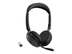 Jabra Evolve2 65 Flex MS Stereo - Hodesett - on-ear - Bluetooth - trådløs - aktiv støydemping - USB-A - svart - Certified for Microsoft Teams