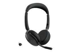 Jabra Evolve2 65 Flex MS Stereo - Hodesett - on-ear - Bluetooth - trådløs - aktiv støydemping - USB-C - svart - Certified for Microsoft Teams