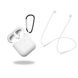 Beskyttelsesetui i silikone med hovedtelefonrem og vedhæng til Apple Airpods, hvid/transparent