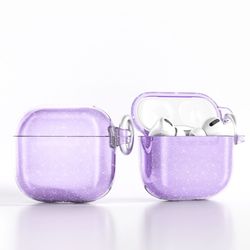 Glittrigt skyddsfodral till AirPods 4 med metallklämma - Lila